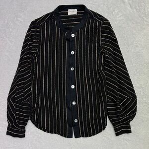 Wrap London Black and Cream Striped Blouse